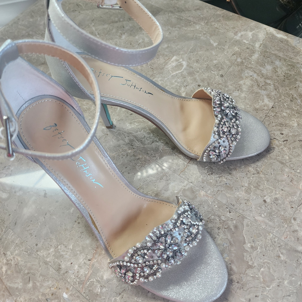 Betsey Johnson Glittering Silver Heels with Embellishments